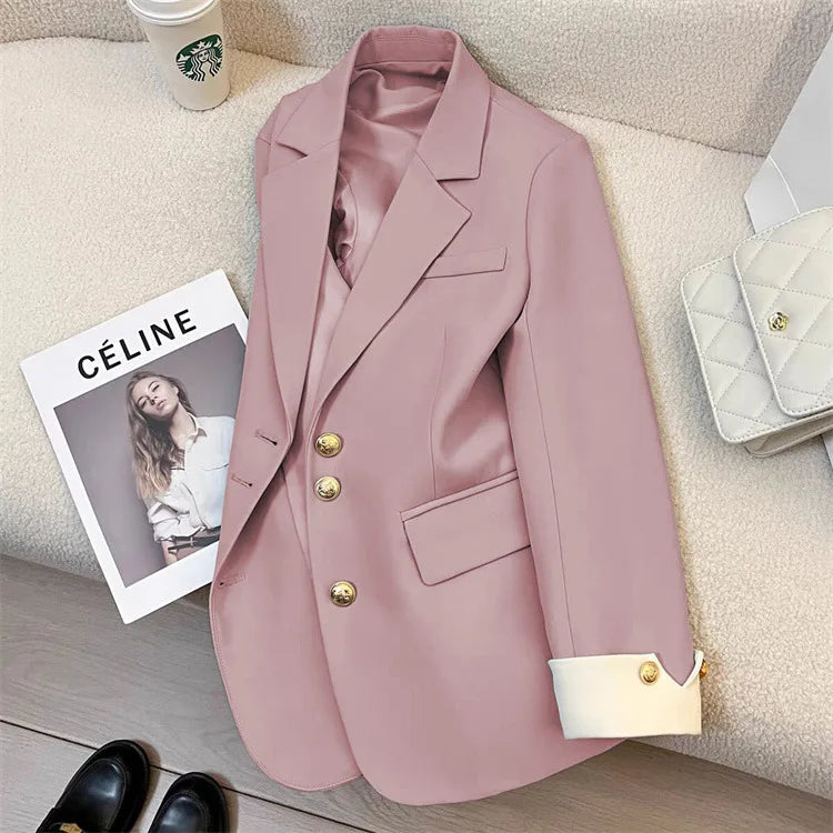 2026 New Temperament Commuting Suit Jacket Spring Autumn Women Blazers Notched Lapel Lined Design Sense Lady Suit Coats Trend