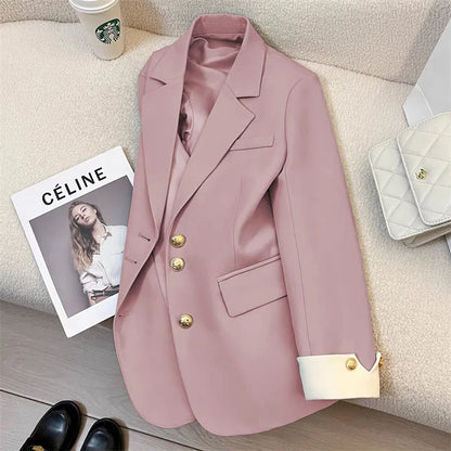 2026 New Temperament Commuting Suit Jacket Spring Autumn Women Blazers Notched Lapel Lined Design Sense Lady Suit Coats Trend
