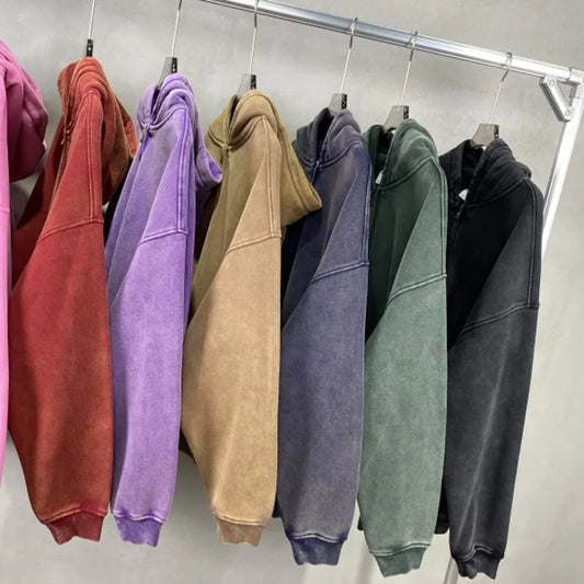 High Quality Luxury Apparel Street Wear Wholesale Euro US Size Spring Autum Full Up Zipper Washed Batik Dye Hoodie