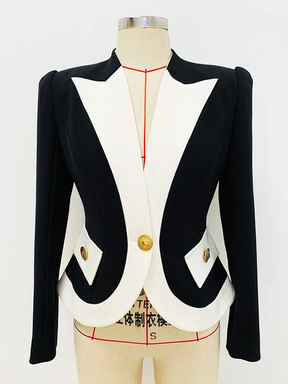 HIGH STREET New Fashion 2026 Designer Jacket Women's Color Block Single Button Blazer