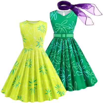 Cartoon Movie Cosplay Costumes Halloween Girls Joy Sadness Dress Kids Print Frocks Children Soft Sleepwear Carnival Sets