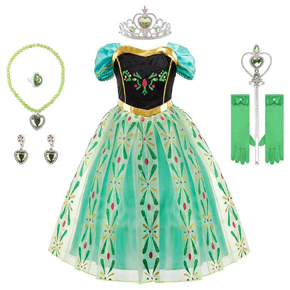 Kids Anna Cosplay Clothing Little Girls Christmas Halloween Gown Kids Party Red Cloak Costume Dance Long Sleeve Princess Dresses