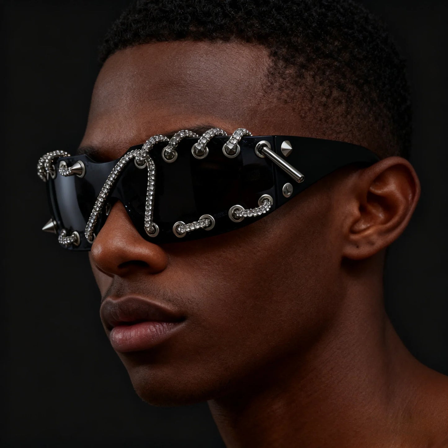 Punk Y2k sunglasses women Frameless  Sunglasses Crystal Chain One-piece Party Shades Bling Streetwear Luxury Accessories