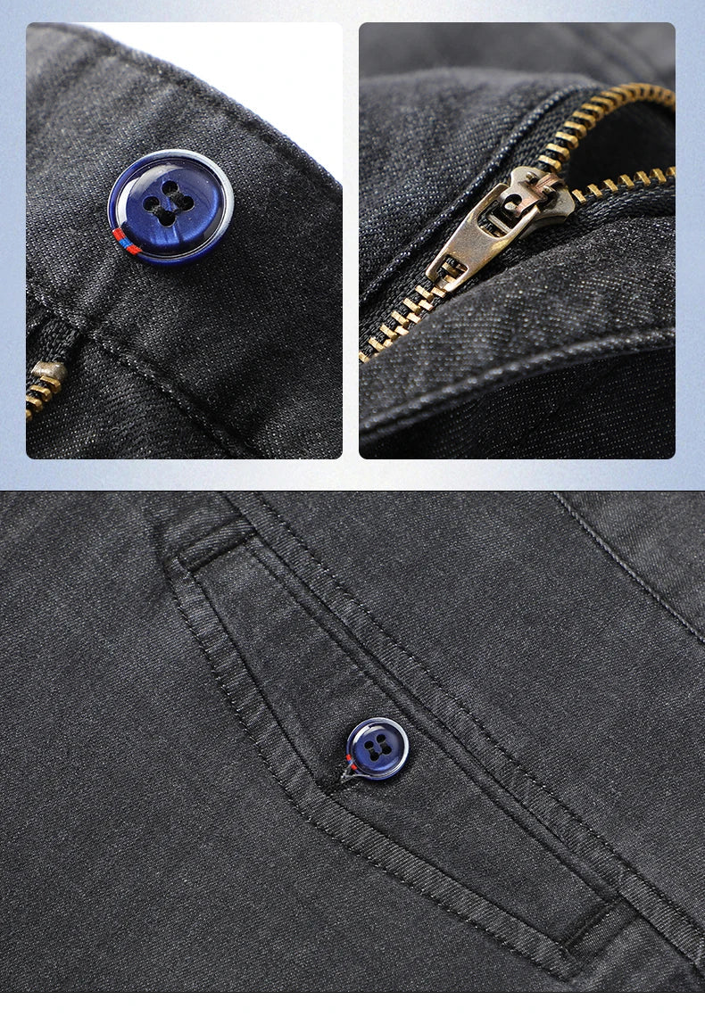 Fabric 2026  Spring Summer Men's Black Thin Straight Jeans Classic Style Business Fashion Stretch Loose Jeans Male Brand