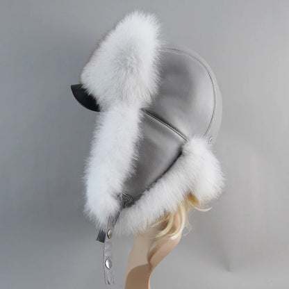 100% Real Fox Fur Hat Women's Russian Ushanka Aviator Trapper Snow Skiing Hat Caps Earflap Winter Raccoon Fur Bomber Hat