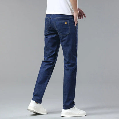 Light Blue Classic Business Casual Cotton Pants Fashion Breathable Denim Elastic Trousers Brand Men's Clothing Straight Jeans