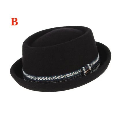 100% Wool Pork Pie Fedora Hat for Women Men Autumn Winter Felt Curved Brim Porkpie Hat