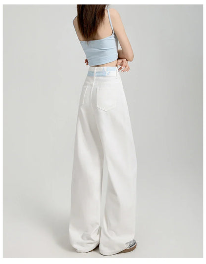 Loose Casual Wide Leg Denim Pants Summer New Thin 100% Cotton Women's High Waist Y2K Contrast Stitching All Match Baggy Jeans