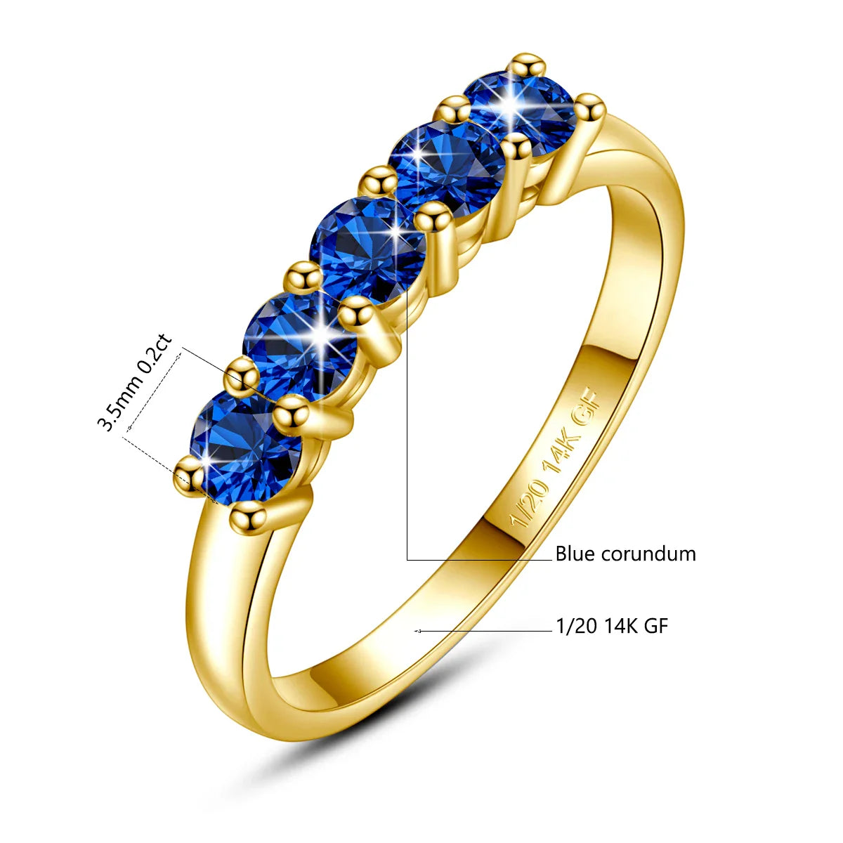 Real 14K Gold Filled Stacking Ring Five Stone Moissanite Wedding Band Finger Jewelry Accessories Anti fading Waterproof