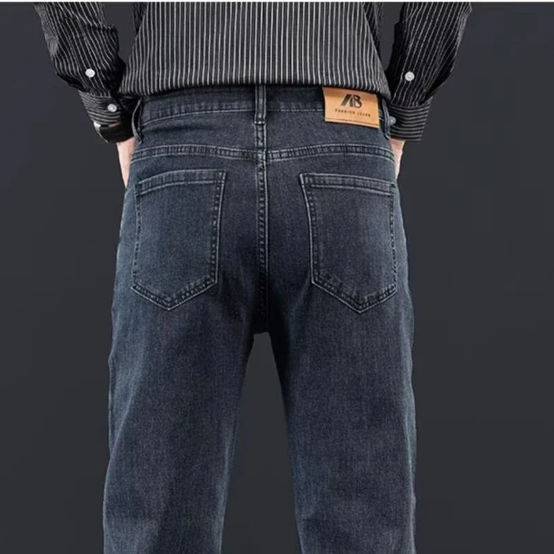 2026 Spring Autumn New Fashion Men Jeans Male Baggy Straight Leg Business Casual Comfortable Plus Size Wide Leg Denim Trousers