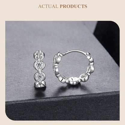 Moissanite Chain Hoop Earrings for Women, D Color Lab Diamond 925 Sterling Silver Hypoallergenic Round Huggies Earrings