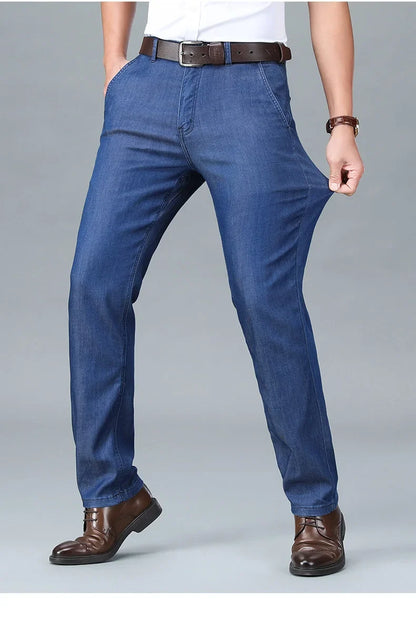 2026 New Spring Men's Light Blue Stretch Straight Jeans Business Casual Denim Pants Modal Fabric Trousers Male Brand