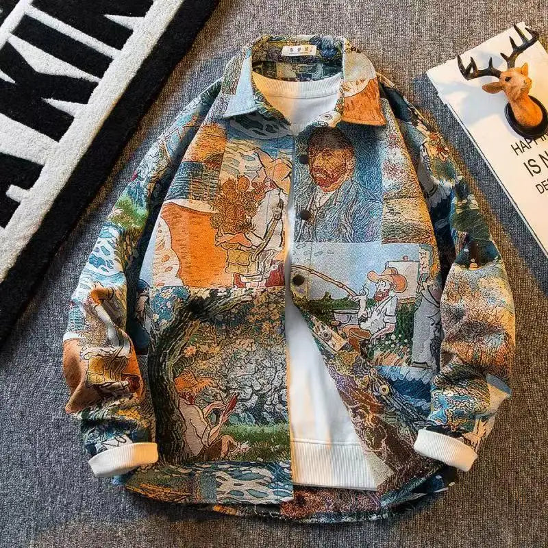 2025 spring Men's doodle Camouflage Men Jacket Loose Turn Down Collar Cargo Lapel Coat printing fashion jackets Outerwear male