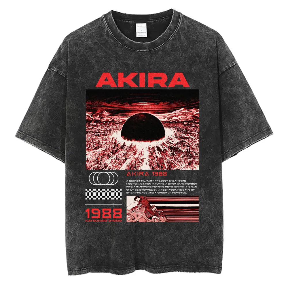 Washed Vintage Anime Akira T Shirts Japanese Science Fiction Cartoon Movie Shotaro Kaneda T-shirt Men's Manga Oversized T-shirts