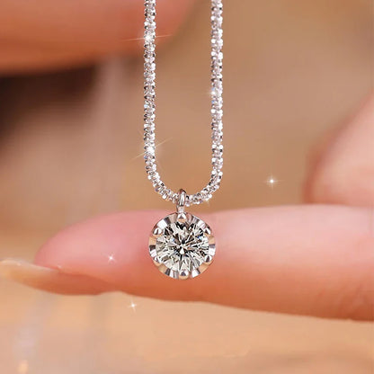 Real Moissanite Diamond 6 Prong Pendant Necklace 925 Sterling Silver Sparkling Cauliflower Chain for Women Wedding Fine Jewelry