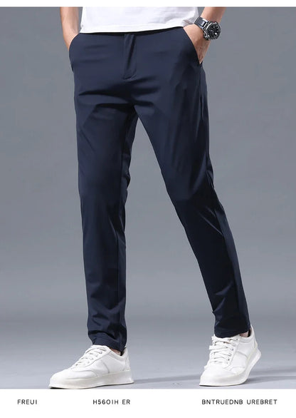Summer New Stretch Soft Suit Pants Men Thin Fashion Business Elastic Waist Korean Slim Brand Clothes Casual Formal Trousers Male
