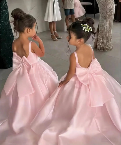 Ivory Flower Girl Dress With Bow Strap Mini Bridal Wedding Dress Kids Ball Gown 1st Communion Frock Customized Vestidos De Noiva