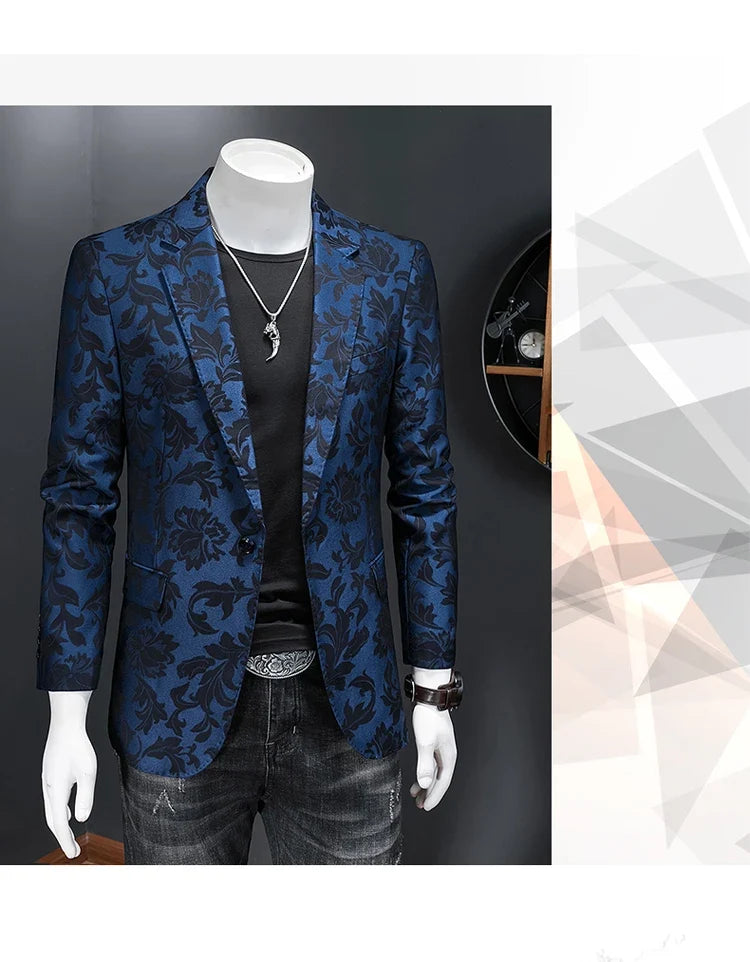 British Style Luxury Jacquard Blazers Men Clothing 2022 Business Slim Fit Casual Suit Coat Men Groom Wedding Suit Printed Blazer