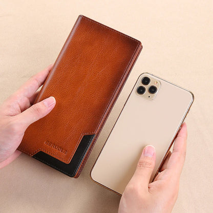 Wallet men's genuine leather new wallet long card bag storage silver foreskin clip hand-held bag gift