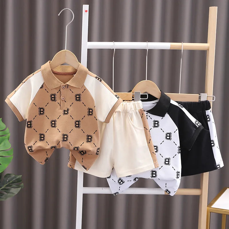 New Baby Boy Summer Clothes Set Children's Fashion Letter Print  Polo Shirt + Shorts 2-Piece Suits 0-5 Year Old
