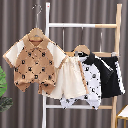 New Baby Boy Summer Clothes Set Children's Fashion Letter Print  Polo Shirt + Shorts 2-Piece Suits 0-5 Year Old