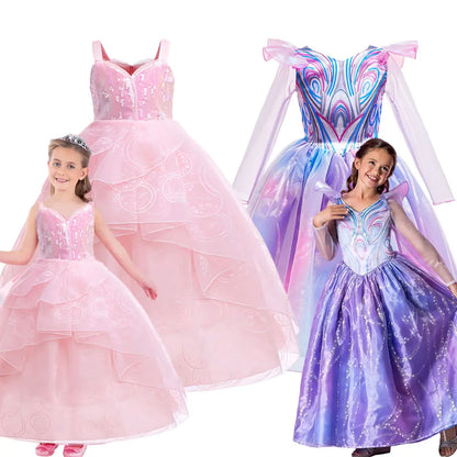 Wicked Cute Pink Dress for Girls 2-12 Yrs Halloween Wizard Glinda Costume for Good Movie Role Playing Outfit Carnival Apparel