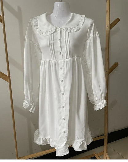 Japanese Sweet Girl Lolita Dress White 2021 Summer Kawaii Peter Pan Collar Cute Ruffle Puff Sleeve Drees Elegant Lady Dresses