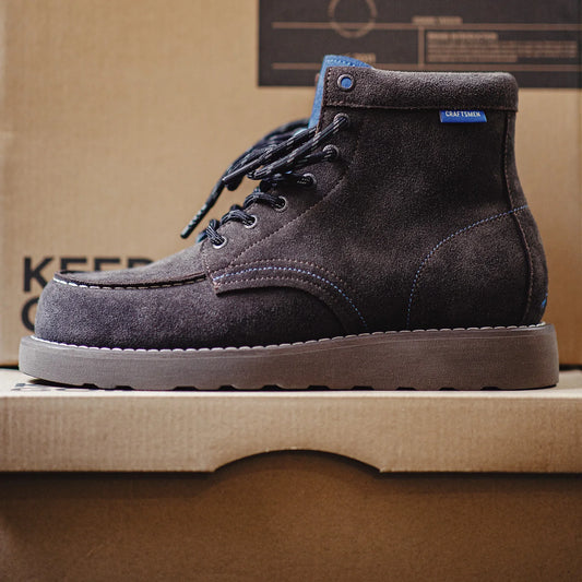 Men's Retro Brown High Top Work Boots Chunky Sole  Lace-Up Cow Suede Thermal Combat Boots for Autumn and Winter Shoes