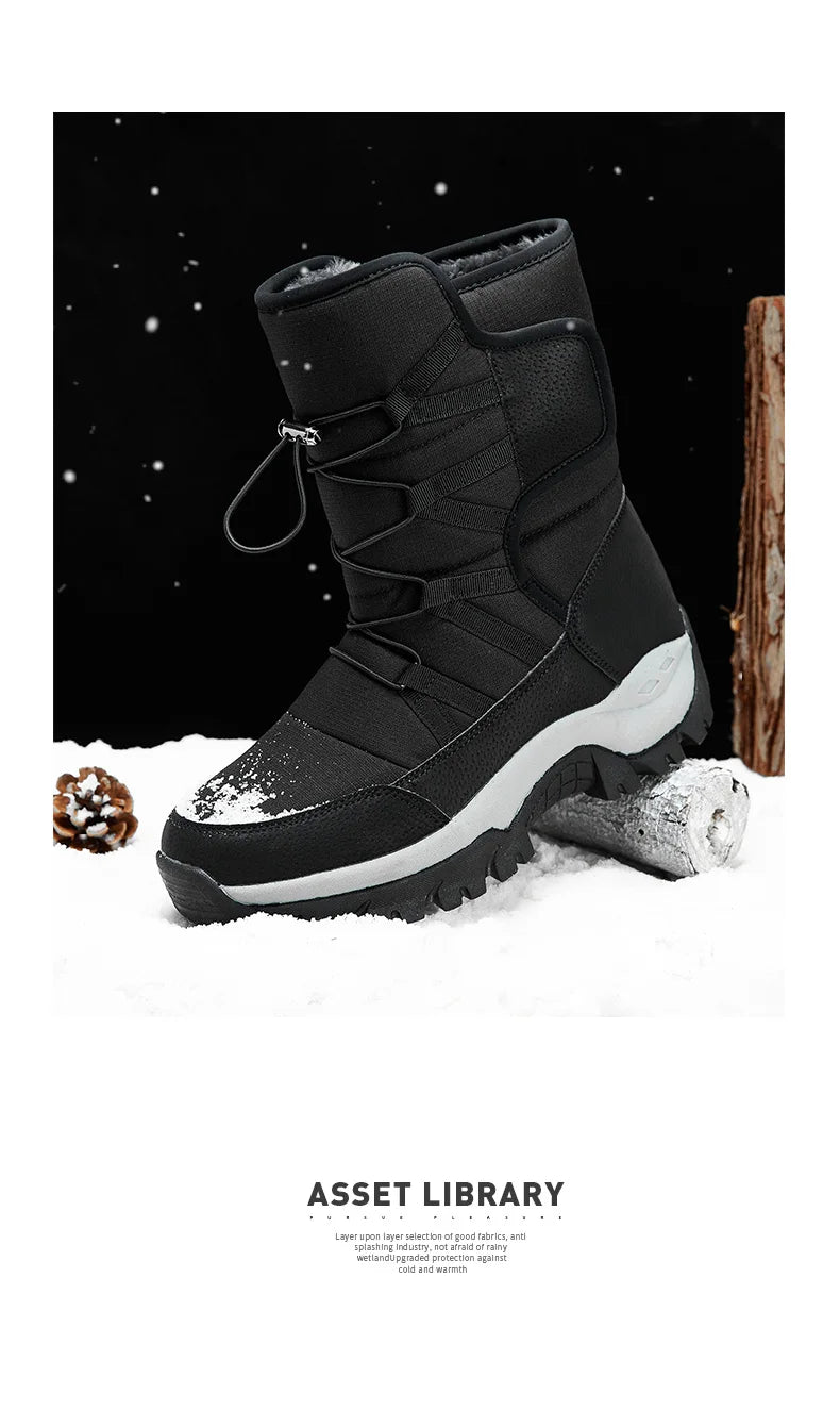 New Winter Men's Shoes Warm Plush Men's Boots High Top Couple Snow Boots Winter Outdoor Anti-Slip Ankle Boots Work Casual Boots
