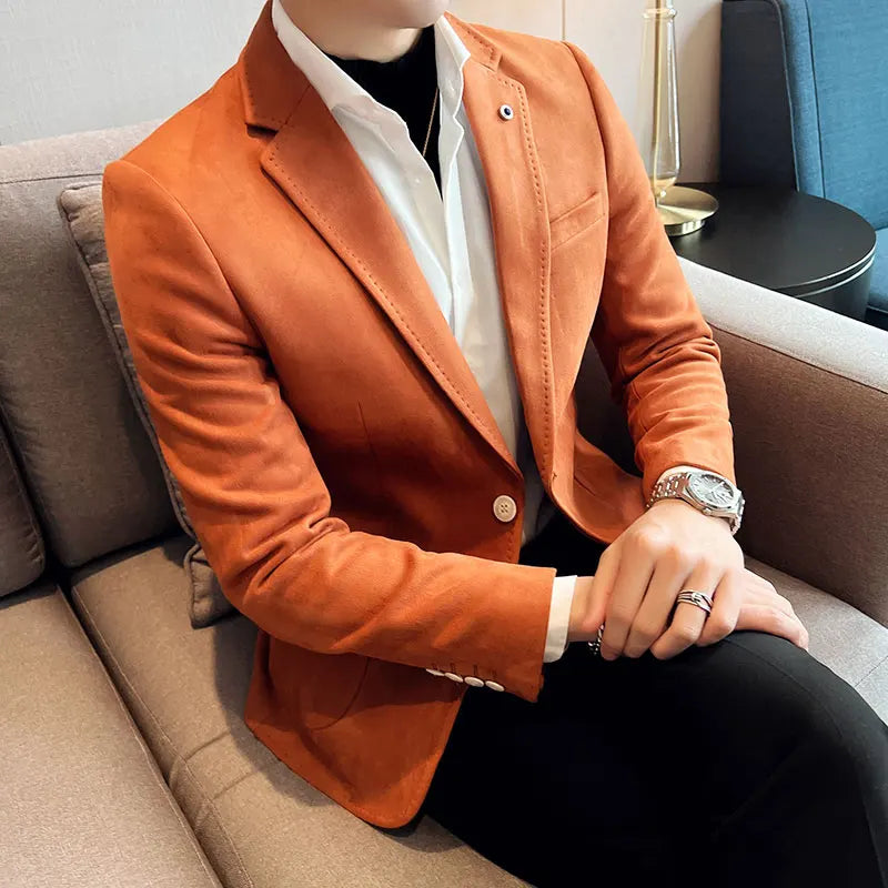 High-quality, fashionable men's stylish, versatile and trendy Korean-style slimming suede business casual suit