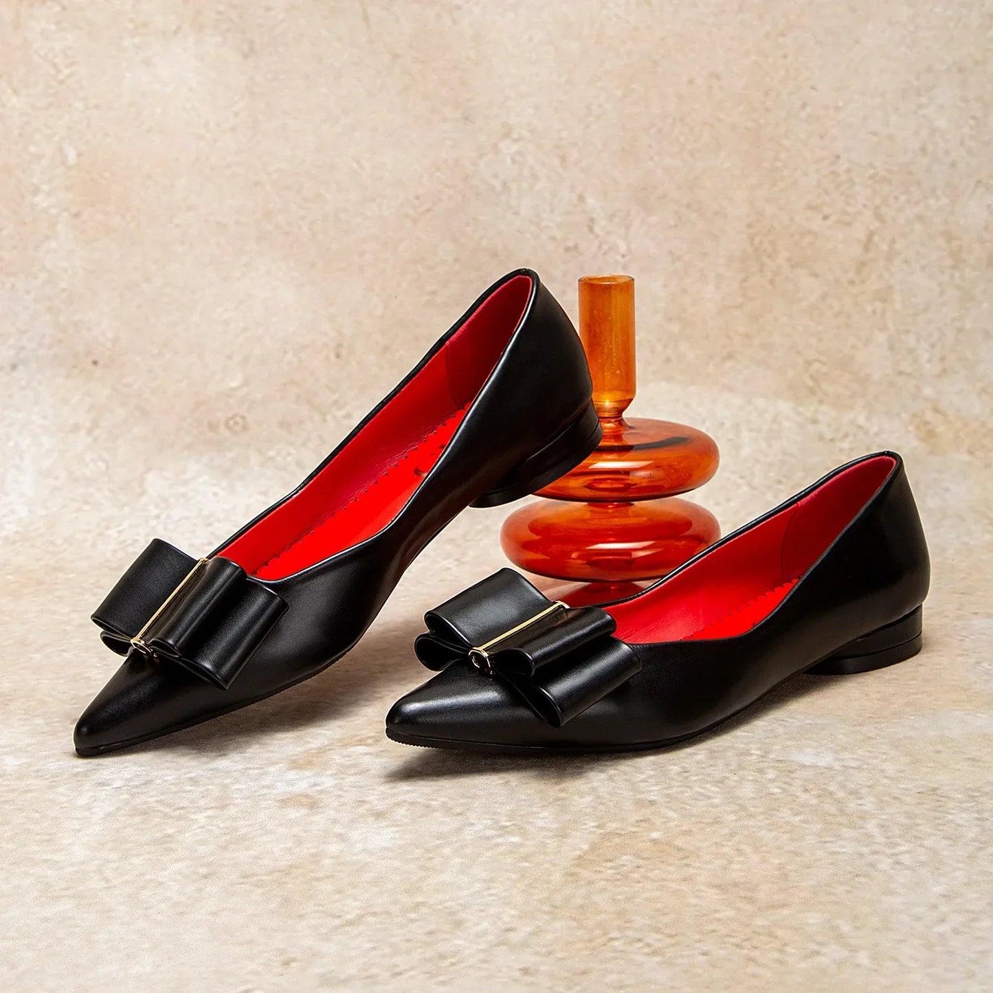 Women's Shoes 2025 Luxury Brand New ListingPU Casual Flat Leather Shoes  Black Pointed Toe Lazy Shoes Bowknot