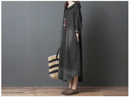 Women's Denim Dr Long Sve Loose Fit irt Sle Autumn Spring Faion plus Size Clothing Meat Concealing Slimming Skirt