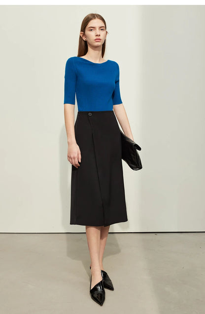 Minimalism Women Skirts 2024 Spring New Asymmetric Lap Piece A-line Solid Trendy Commuter Mid-Calf Skirt For Lady 12421040