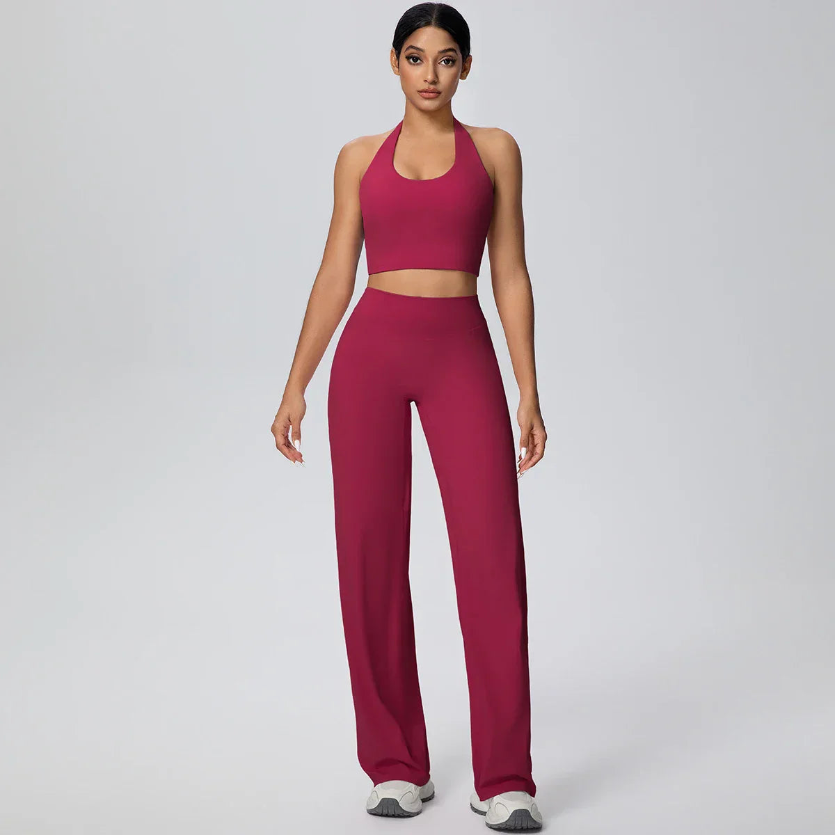2PCS Woman Backless Hanging Neck Bra and Pants Yoga Set Summer Breathable Gym Sports Running Workout Top Hot Sales Yoga Set