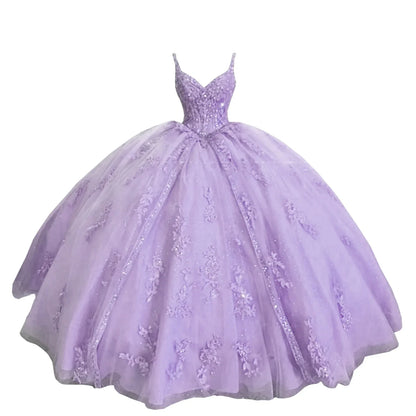 Women's Sweetheart Quinceanera Dresses Ball Gown Spaghetti Straps Applique Sweet 16 Dresses for Teens