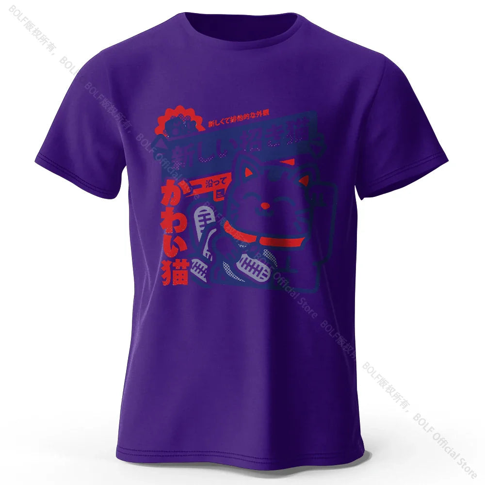 Kawaii Anime Printed 100% Cotton T-Shirt, Soft & Breathable Round Neck Short Sleeve Tee, Unisex Harajuku Style