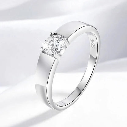D Color 0.5CT 1CT Moissanite Ring for Men 925 Sterling Silver Simulation Diamond Wedding Band Classic Round Cut with