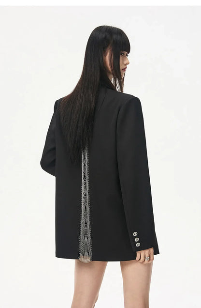 Women's Black Hollow Out Blazer Oversized Designer Suit Jacket Loose Fit Casual Office Blazer Fashion Coat Elegant Streetwear