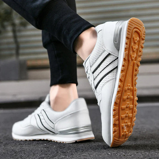 High Quality Men's Vulcanized Sneakers Leather Casual Shoes Breathable Mesh Men Tennis Shoes Male Flat Shoe Zapatillas Hombre
