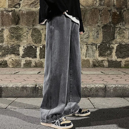 2026  Men's Jeans Korean Version Student Casual Pants High Street Straight Loose Wide Leg Jeans Black Grey  Blue Baggy Jeans