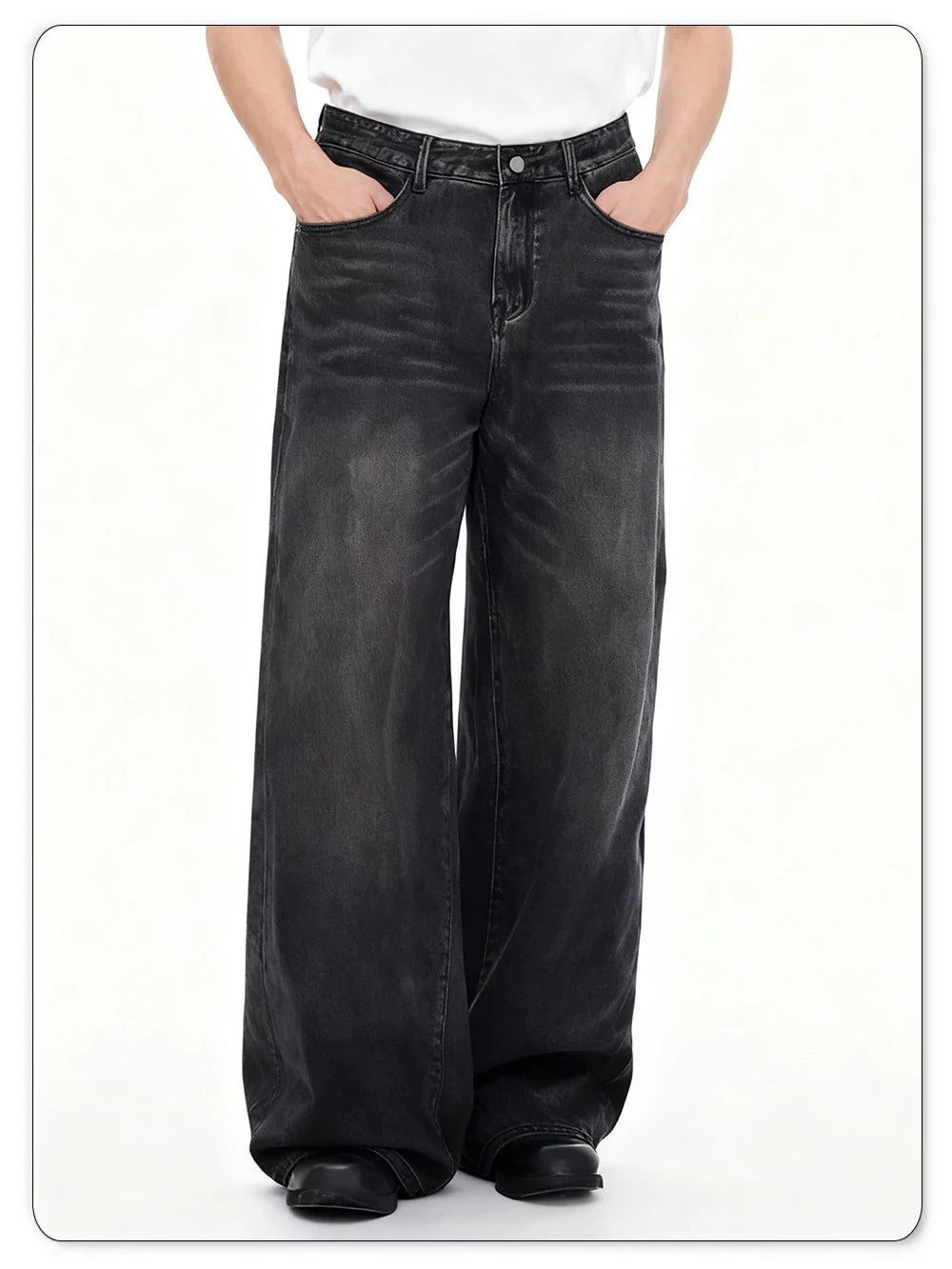 Four Season Men's Jeans Korean Version Student Casual Pant American Retro Gray Black Loose Wide Leg Jean Baggy Men's Denim Pants