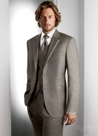 Grey Wedding Men Tuxedos Stand Collar Suit Men's Business Office Slim Fit Good Quality Male Suits 3 Pieces Sets