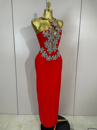 Sexy Backless Sparkly Crystal Diamonds White Bodycon Bandage Dress Women Celebrity Elegant Evening Club Party Birthday Dresses
