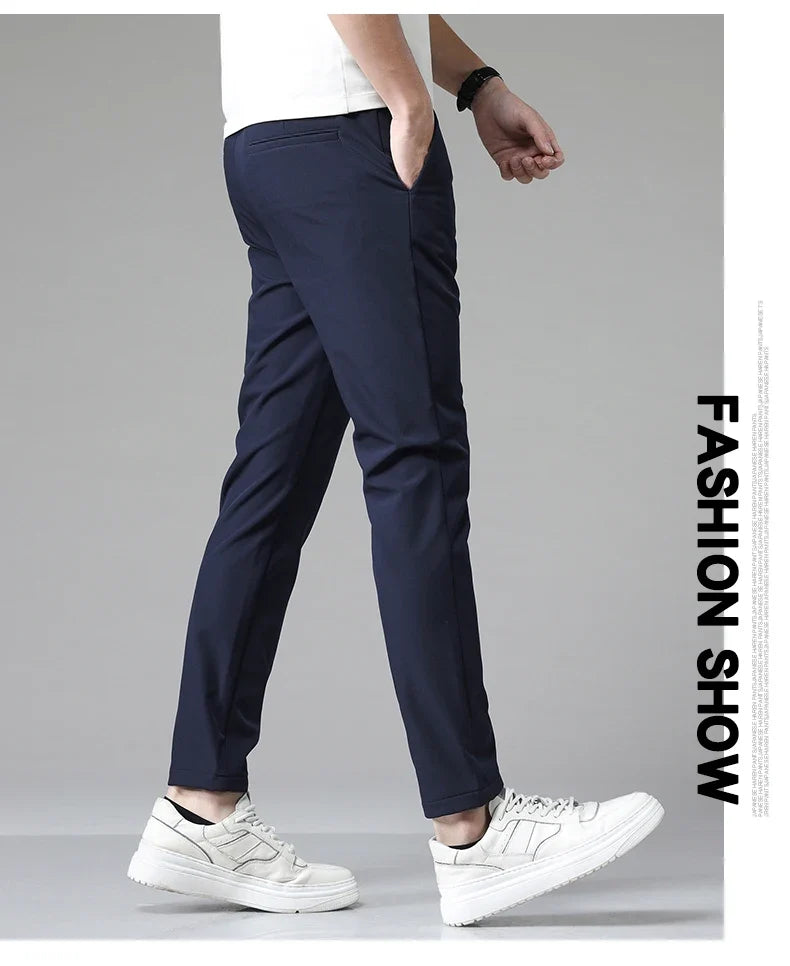 2024 Summer New  Men's Thin Straight Casual Pants Classic Style Light Gray Business Stretch Trousers Male Brand