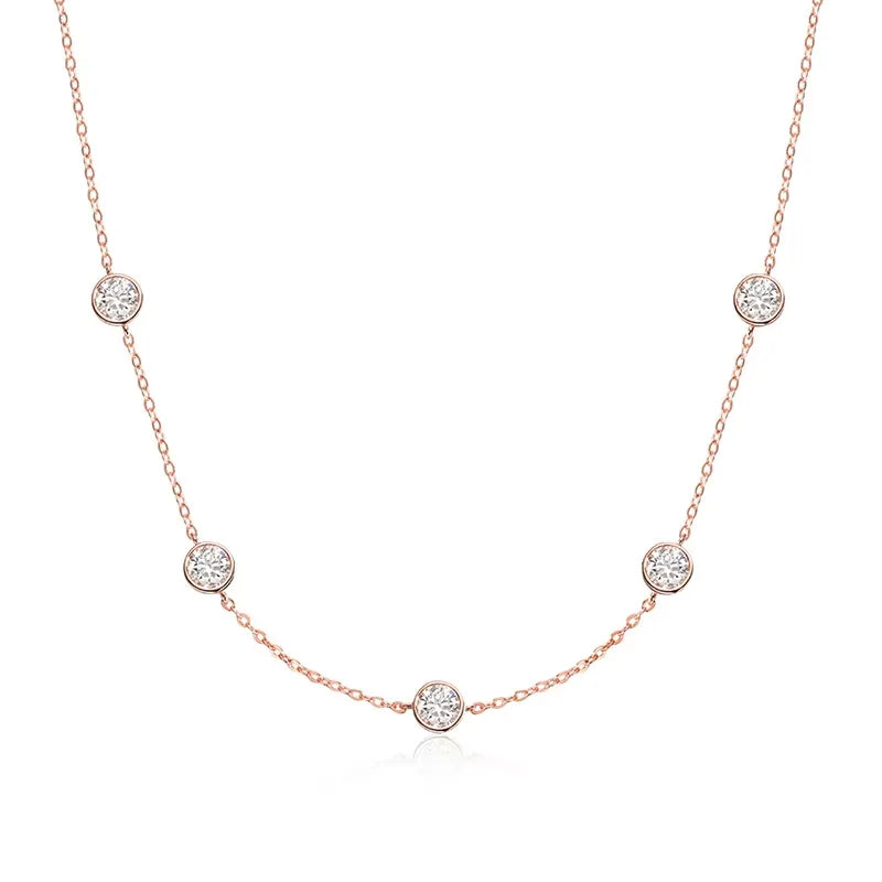 18k Plated 2.5CTTW Classic Bubble Moissanite Necklace for Women Sparkling Pendant Sterling Silver 925 Chain Wedding
