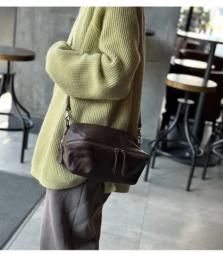 2026 New Leisure Genuine Leather Lightweight Women Shoulder Crossbody Bag Retro Soft Cowhide Versatile Bag