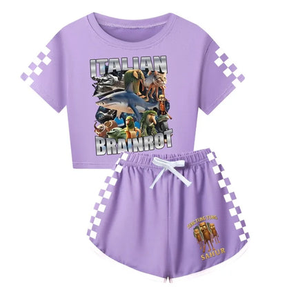 Italian Brainrot Meme Clothes Kids Cartoon Tung Sahur Pajama Sets Boys Long Sleeve Tops Legging 2pcs Set Girls Casual Sleepwear