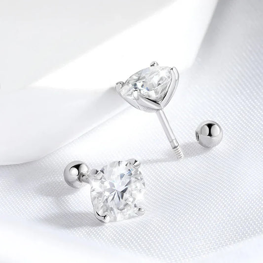 18k Plated 0.2-2ct Moissanite Stud Earrings for Women Solid 925 Sterling Silver Lab Diamond Screw Back Ear Stud Jewelry