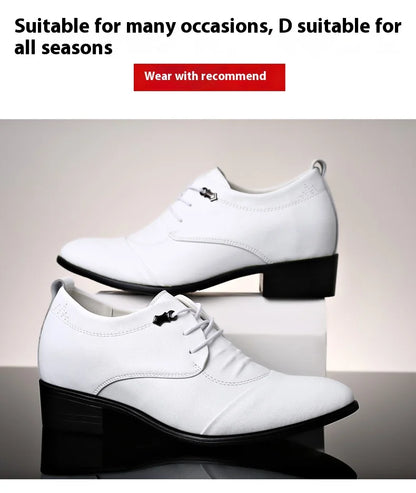 Business Men Oxford Leather Shoes Elevator Man Height Increase Insole 6CM White Black Thick Soled Formal Casual Shoes