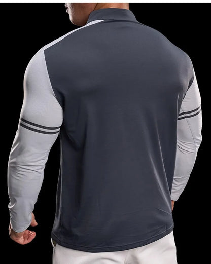 Men's Running Gym Fitness Tops Slim Fit Color-blocked Long-sleeved T-shirt Training Cycling Breathable Quid Quick-drying Clothes